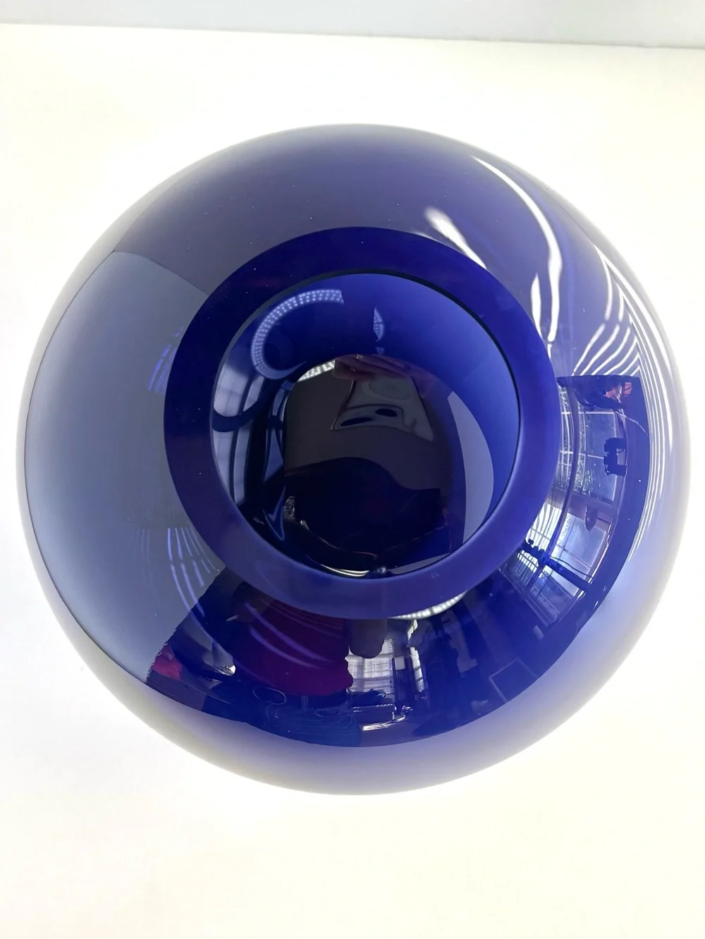 Crate&Barrel Cobalt Blue Heavy Art Glass Sphere Orb Vase 5”